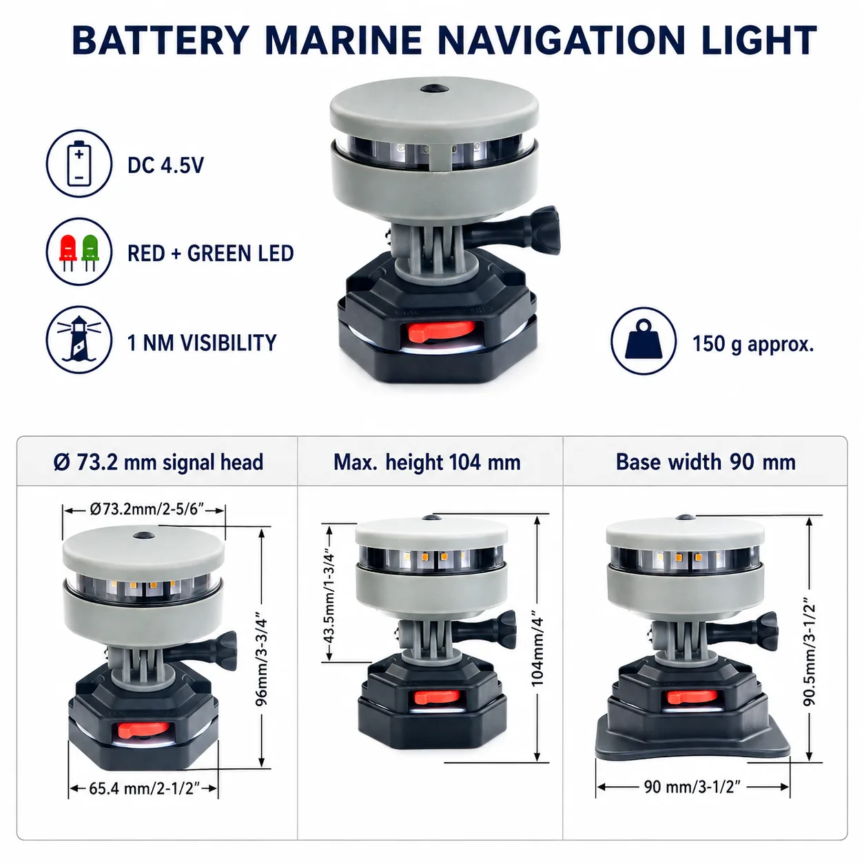 Battery marine navigation light dimensions and specifications
