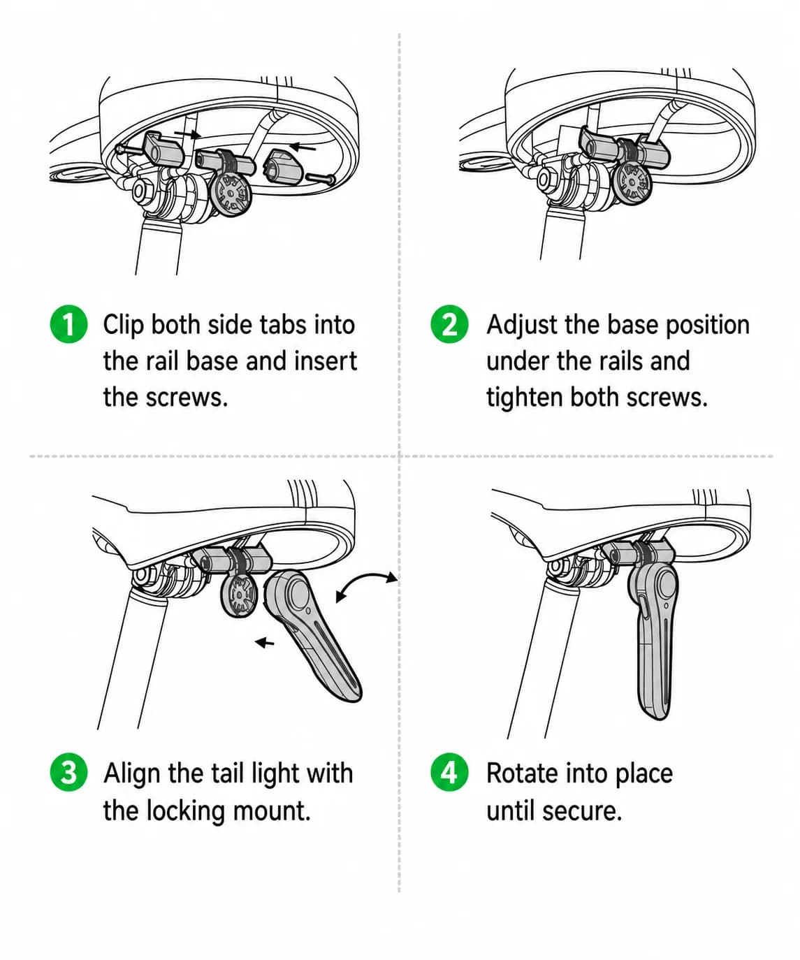 Seat rail installation steps for the bicycle tail light