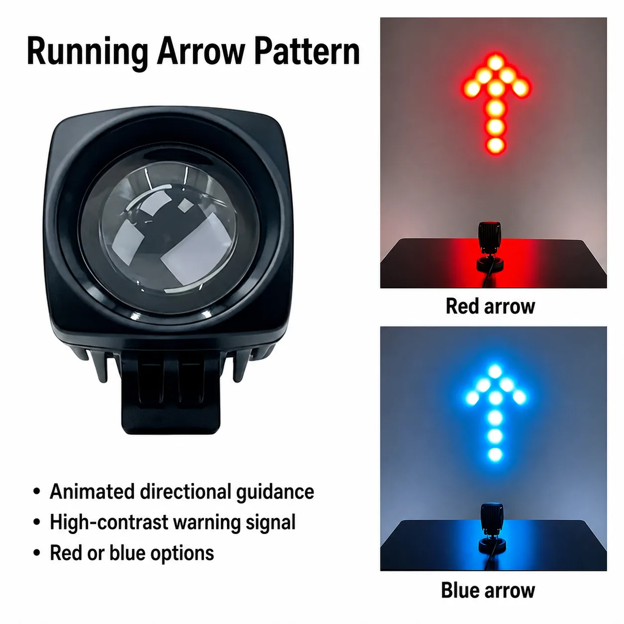 Running arrow pattern board for the blue spot light