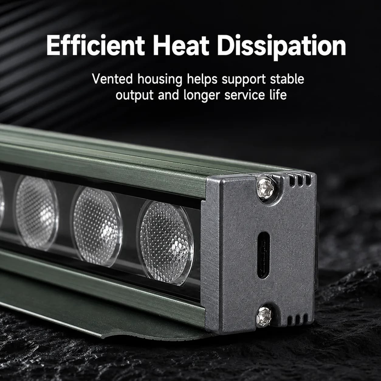 Product detail board about efficient heat dissipation on the dust detection work light housing