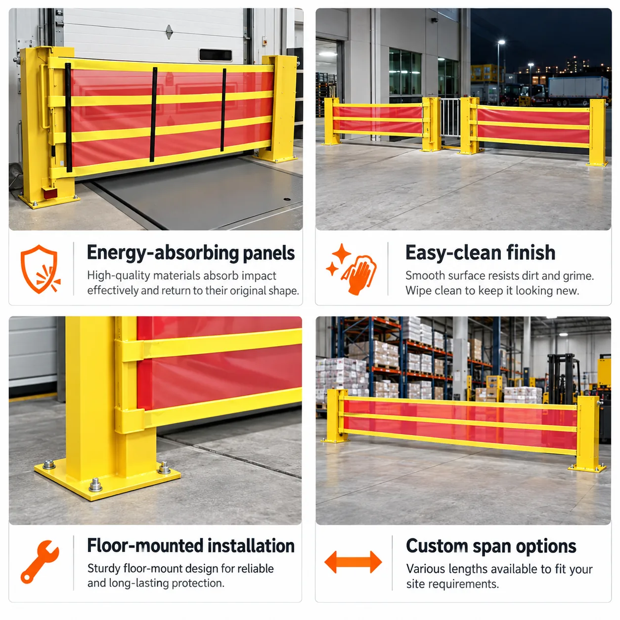 Flexible retractable impact barrier feature details