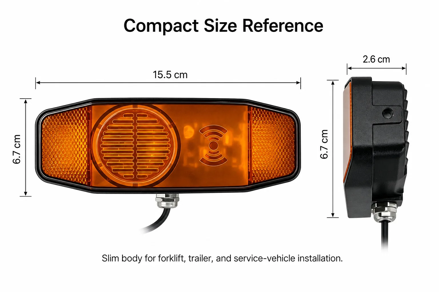 Dimension board for the forklift tail warning light
