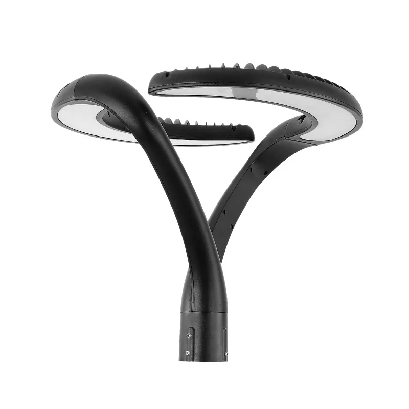 Black sculptural ring garden light on a white background