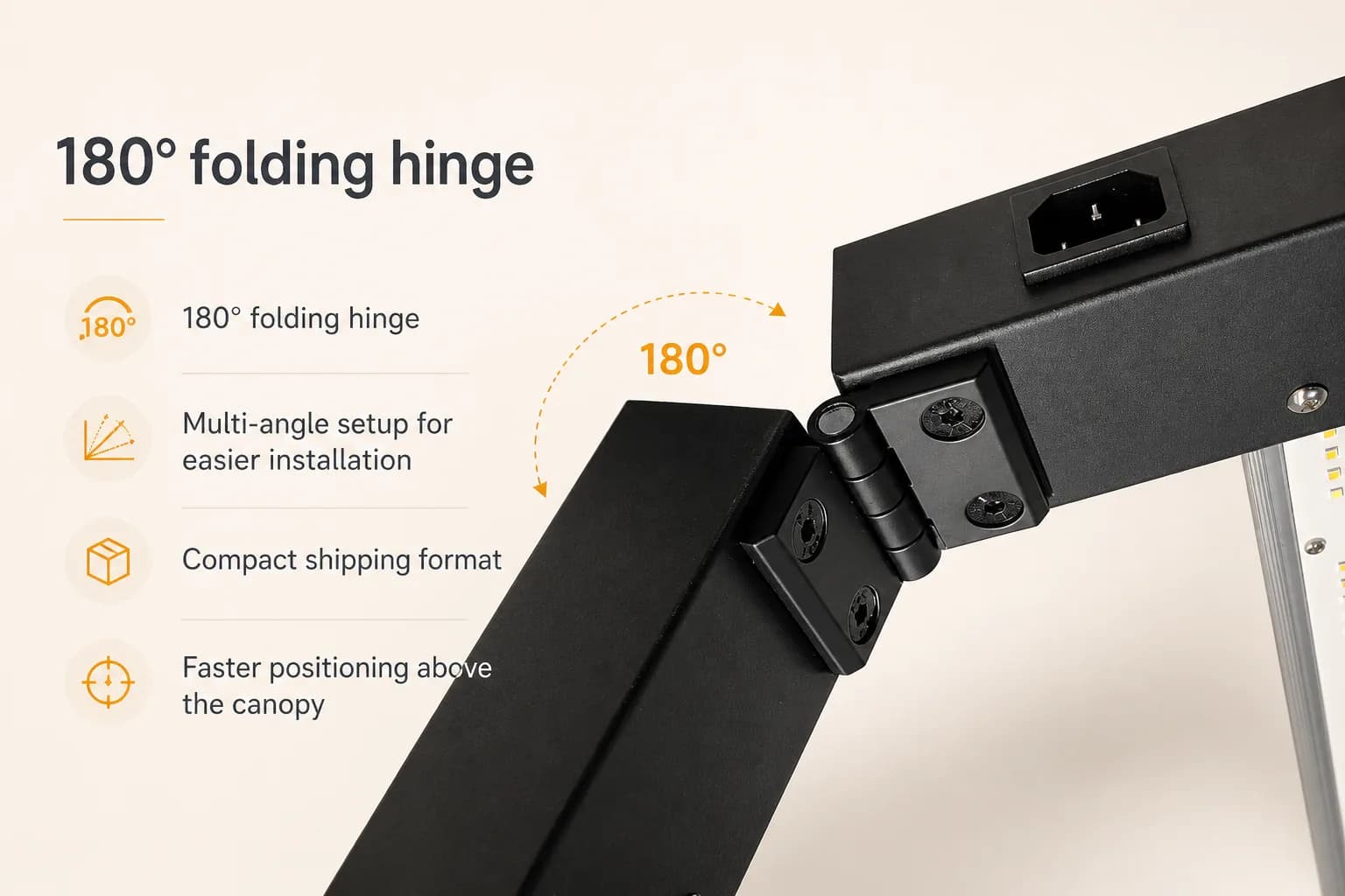 Folding hinge board for the grow light bars