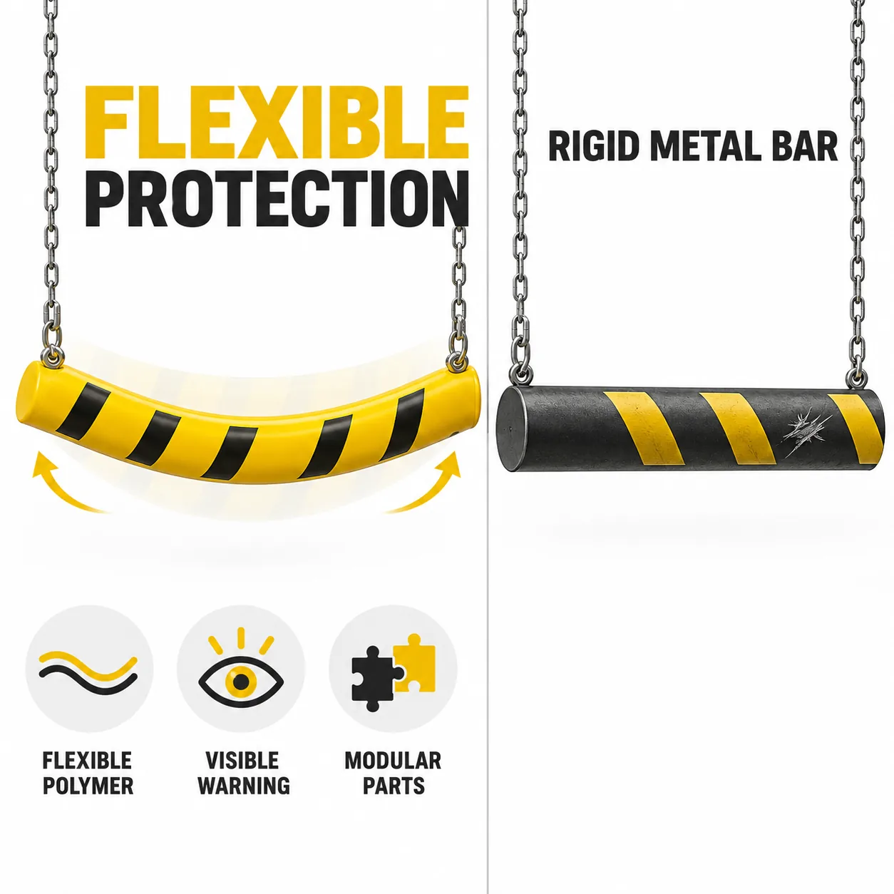 Flexible polymer height clearance warning bar material comparison