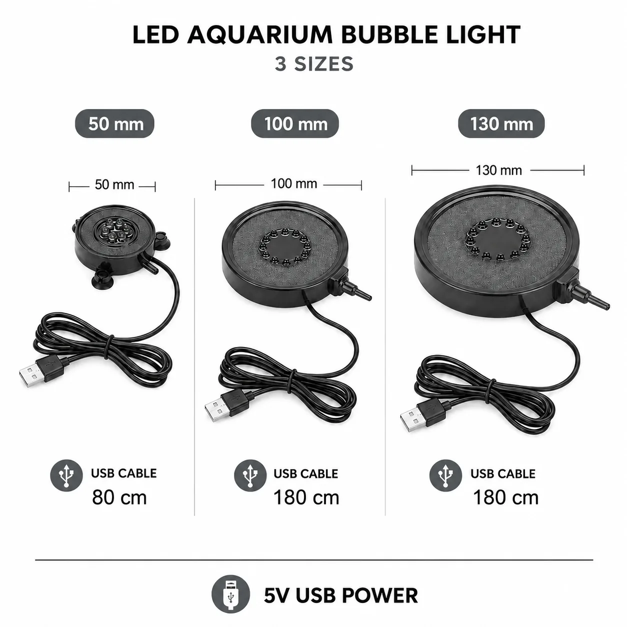 LED aquarium bubble light size options