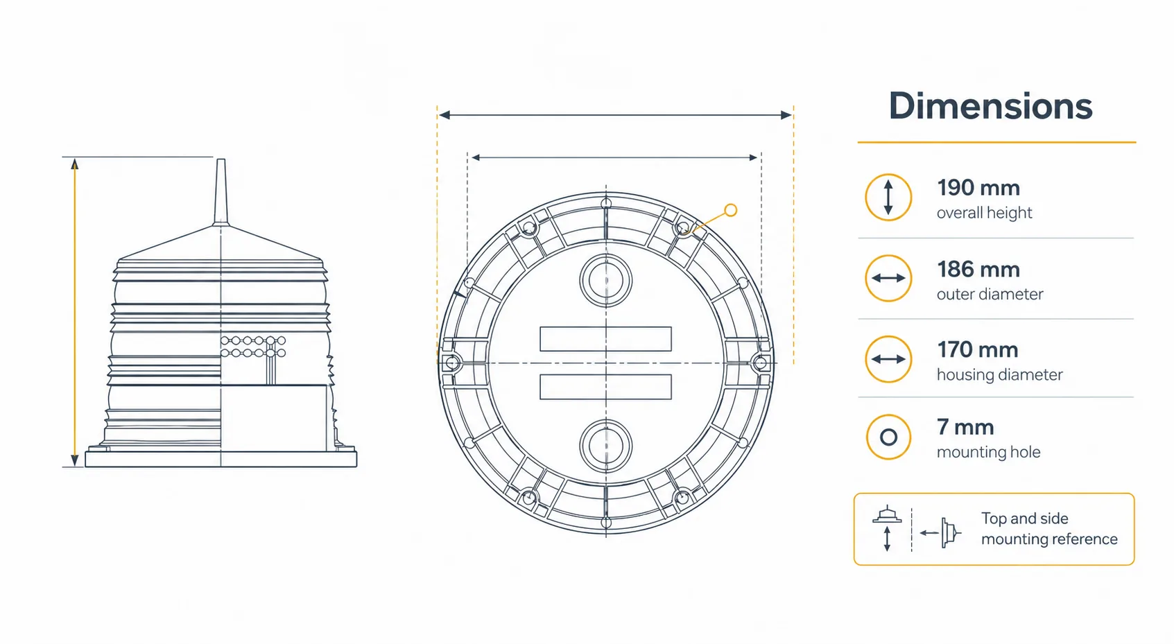 Dimension board for the marine navigation light