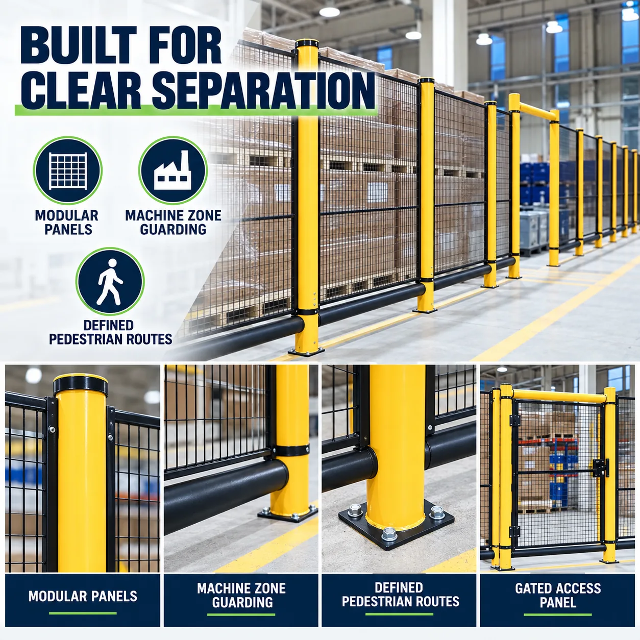 Modular pedestrian safety guardrail construction details