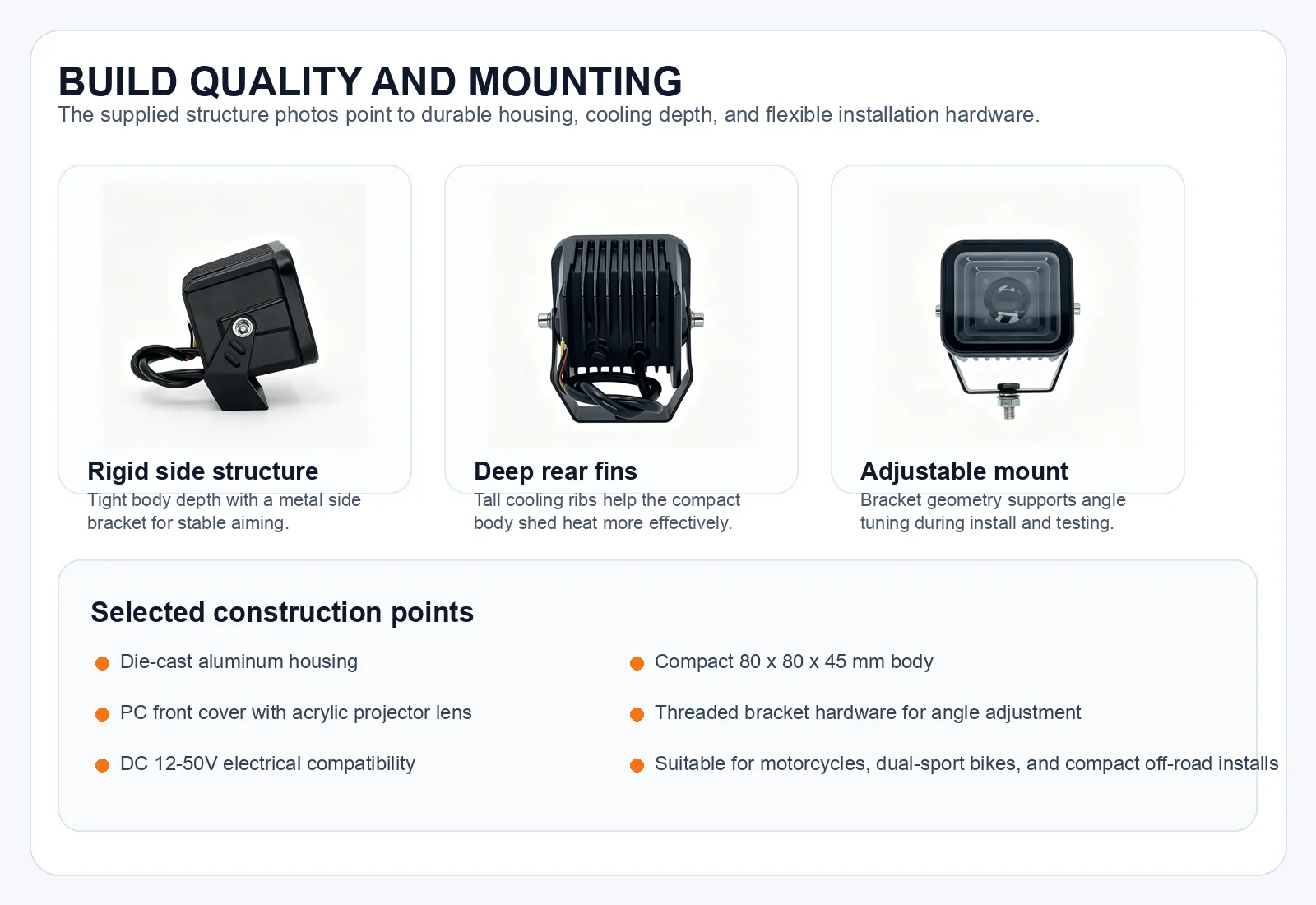 Build quality board for the motorcycle driving light