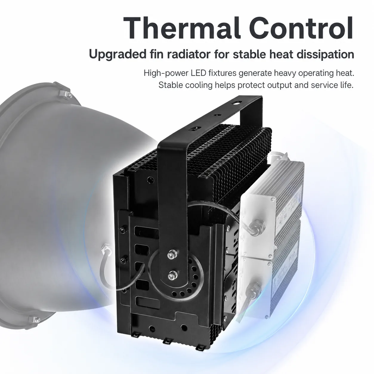 Thermal control explainer for the rear heat sink structure of the outdoor project light