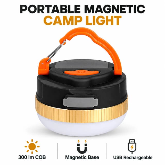 Portable magnetic camp light on a pure white product background