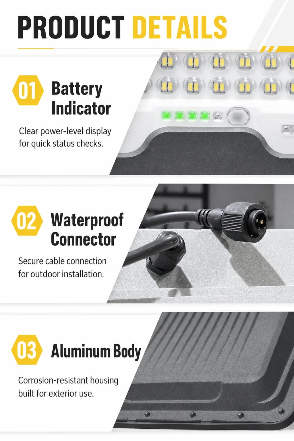 Detailed English hardware board for the solar flood light