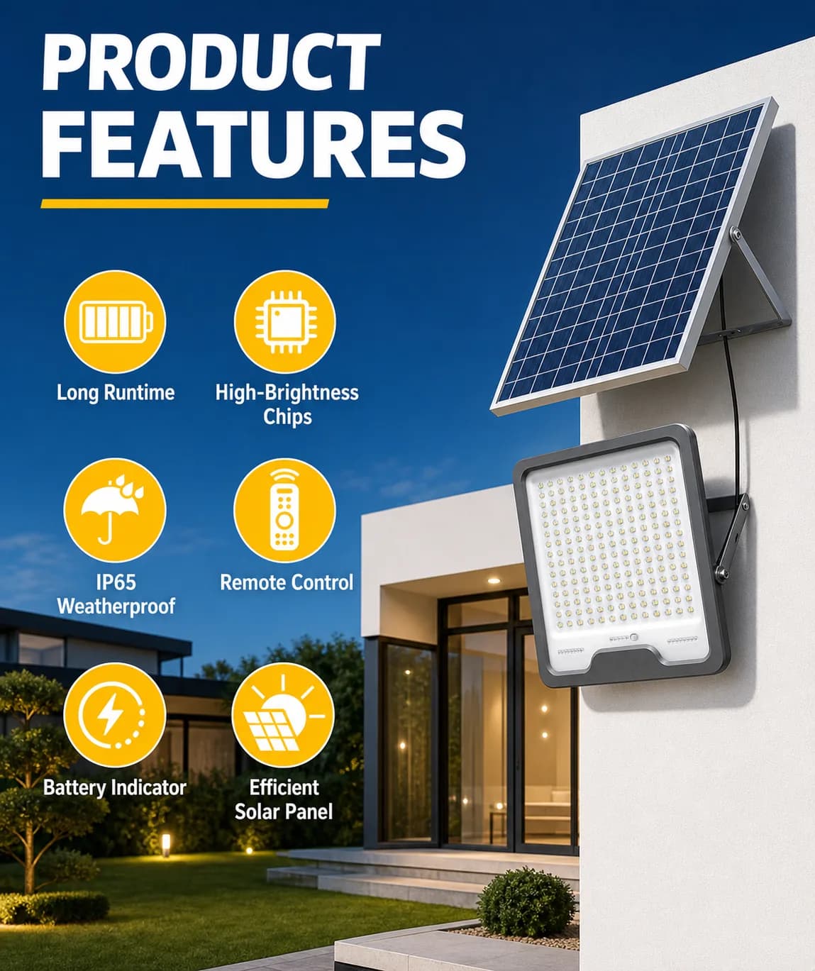 English feature board for the solar flood light