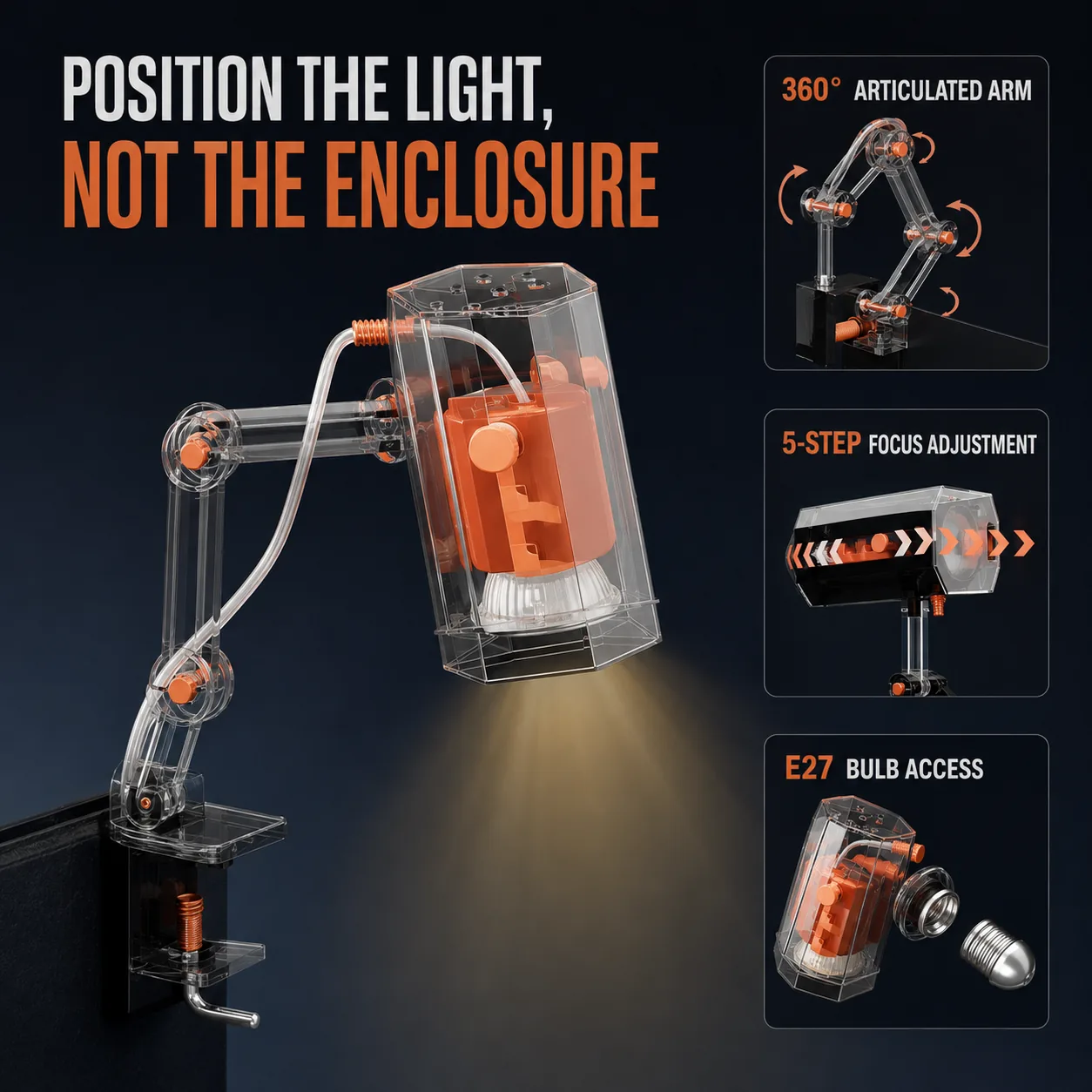 Turtle basking lamp adjustment features